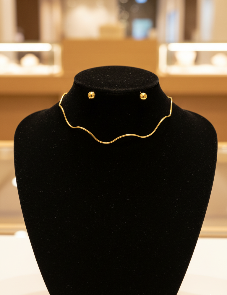 Conjunto Choker Onda e Ponto Dourado